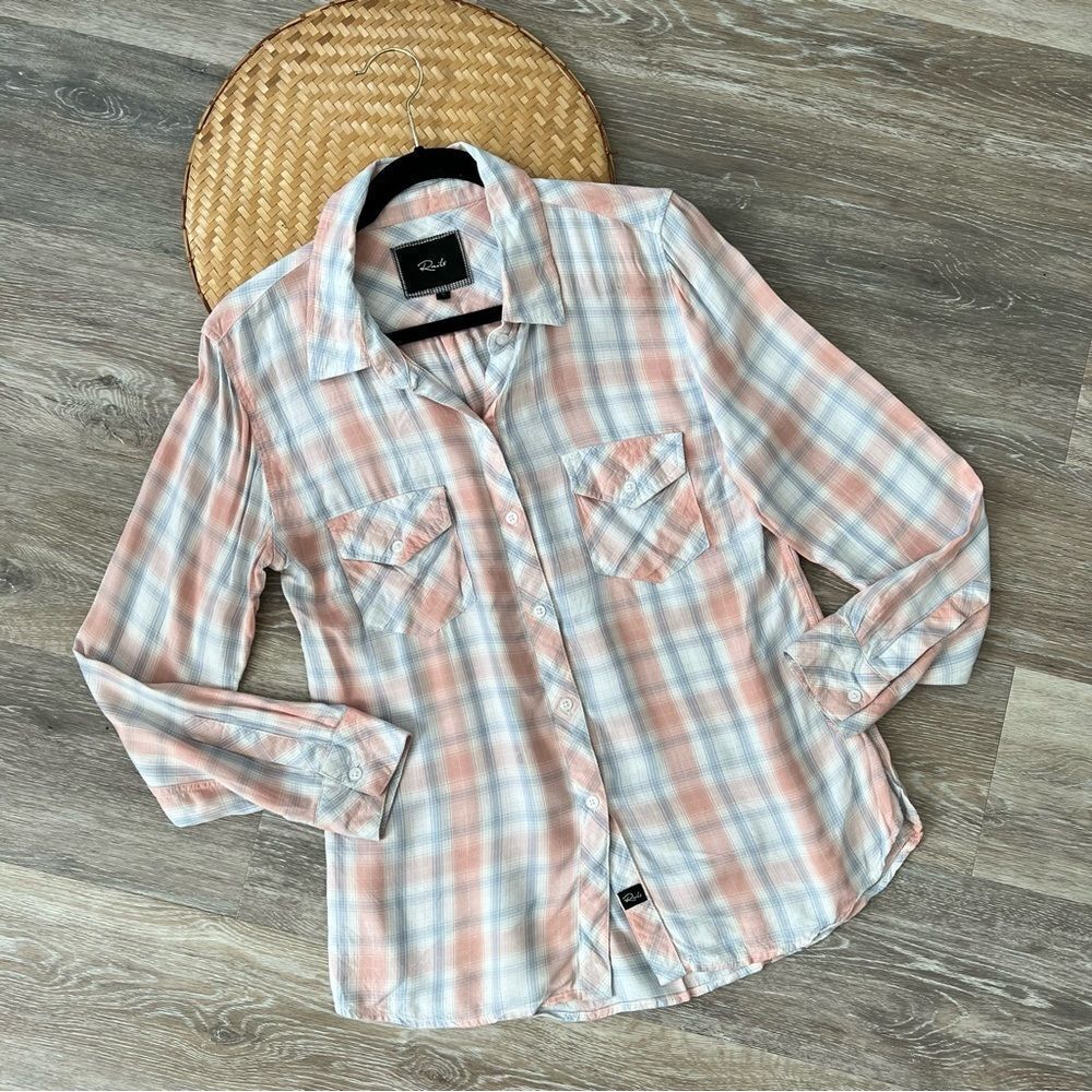 Rails pink & blue plaid button down blouse‎